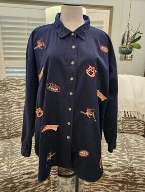 Auburn University Collegiate Collection Button Up Navy Blue Shirt Women’s 3X